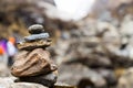 Zen rock arrangement that mimic the Stupa along hiking trail to the mountains of Annapurna, Nepal Royalty Free Stock Photo