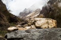 Zen rock arrangement that mimic the Stupa along hiking trail to the mountains of Annapurna, Nepal