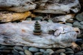 Zen rock stack on driftwood at Ruby Beach, Pacific Northwest Royalty Free Stock Photo