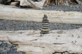 Zen rock on wood on beach