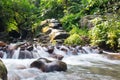 Small rocky river in the middle of the forest in Sukabumi, West Java, Indonesia