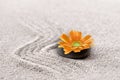 Zen sand garden with orange flower Royalty Free Stock Photo