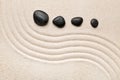 Zen sand and stone garden with raked curved lines. Simplicity, c Royalty Free Stock Photo