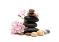 Zen / spa stones with flowers isolated on white background Royalty Free Stock Photo