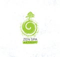 Zen Spa Wellness Holistic Retreat Organic Sign Concept. Tree On The Swirl Illustration On Rough Textured Background