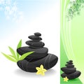 Zen Spa World with Black Stones and Bamboo Leaves Royalty Free Stock Photo