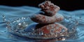 Zen stack of stones splashing in calm blue water Royalty Free Stock Photo