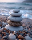 Zen Stacking: Achieving Perfect Balance on the Beach Royalty Free Stock Photo