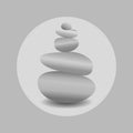 Zen stone balance, realistic image in round frame in black and white colors. 3D image of stones. Royalty Free Stock Photo