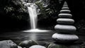 Zen Stone Cairn and Serene Waterfall Royalty Free Stock Photo