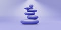 Zen stone, pebble pyramid stack, pastel blue color. Balance and spa concept. 3d render
