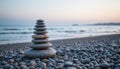 Zen Stone Stack on Pebble Beach at Sunset Royalty Free Stock Photo