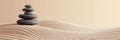 Zen Stone Stack on Sand Ripples Minimalistic Serenity - Spa, Balance, Harmony Background Royalty Free Stock Photo