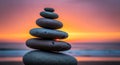 Zen Stone Stack at Sunset Beach Royalty Free Stock Photo