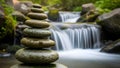 Zen Stone Stack Waterfall Serenity, Balance, Harmony Royalty Free Stock Photo