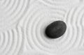 Zen Stone with White Sand Texture Background, Top View Zen Garden with Black Rock Sea Stone on Sand Wave Parallel Lines Pattern Royalty Free Stock Photo