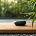 Zen Stone on Wooden Terrace: Serene Retreat. Generative AI