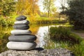 Zen stones with background the garden and the lake