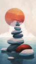 Zen stones balance at sunset