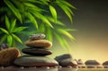 Zen Stones and Bamboo on the water. Spa still life with stacked of stone. Generative AI Royalty Free Stock Photo