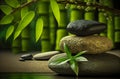 Zen Stones and Bamboo on the water. Spa still life with stacked of stone. Generative AI Royalty Free Stock Photo