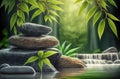 Zen Stones and Bamboo on the water. Spa still life with stacked of stone. Generative AI Royalty Free Stock Photo