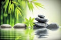 Zen Stones and Bamboo on the water. Spa still life with stacked of stone. Generative AI Royalty Free Stock Photo