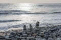 Zen stones at the beach at dusk, California