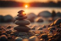 zen stones on the beach at sunset, concept of harmony and balance Royalty Free Stock Photo