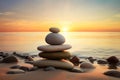 Zen stones beach sunset. Generate Ai Royalty Free Stock Photo