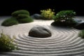 Zen stones garden meditation with dark background. Ai generative