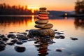 Zen stones gently kissed by the warm hues of a setting sun Royalty Free Stock Photo