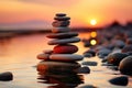 Zen stones gently kissed by the warm hues of a setting sun Royalty Free Stock Photo