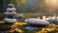 zen stones on the grass a stack of zen rocks on a moss covered ground Royalty Free Stock Photo