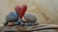 Zen stones, Heart shaped red pebble surrounded with grey stones. Nature inspired photo for Valentines day Royalty Free Stock Photo