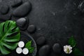 Zen stones and leaves with water drops.ckground. Royalty Free Stock Photo