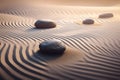 Zen Stones with Linear Patterns on Sand: Concept of Spa Therapy, Purity, Harmony, and Balance. Generative Ai Royalty Free Stock Photo