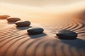 Zen Stones with Linear Patterns on Sand: Concept of Spa Therapy, Purity, Harmony, and Balance. Generative Ai Royalty Free Stock Photo