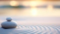 Zen Stones With Lines On Sand - Spa Therapy, Purity, Harmony, and Balance Concept Tranquil Zen Background Generativ Royalty Free Stock Photo