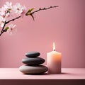 Zen stones,orchid,Lotus flower on nature background with reflection. Spa treatment, massage aromatherapy concept Royalty Free Stock Photo