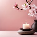 Zen stones,orchid,Lotus flower on nature background with reflection. Spa treatment, massage aromatherapy concept Royalty Free Stock Photo