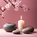 Zen stones,orchid,Lotus flower on nature background with reflection. Spa treatment, massage aromatherapy concept Royalty Free Stock Photo