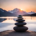 Zen stones placed in-front of river Royalty Free Stock Photo