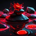 Zen stones with red lotus flower in water. 3d rendering AI generated Royalty Free Stock Photo