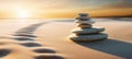 Zen stones on sand serene and balanced composition of tranquil stones in a zen garden Royalty Free Stock Photo