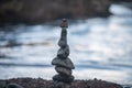 Zen stones on sea beach, meditation, spa and harmony. Calm balance concept. Royalty Free Stock Photo