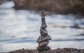 Zen stones on sea beach, meditation, spa and harmony. Calm balance concept. Royalty Free Stock Photo