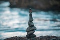 Zen stones on sea beach, meditation, spa and harmony. Calm balance concept. Royalty Free Stock Photo