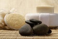 Zen stones and spa set on the wood for treatments Royalty Free Stock Photo