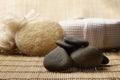 Zen stones and spa set on the wood for treatments Royalty Free Stock Photo